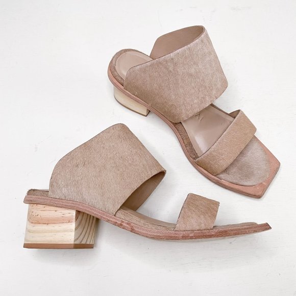 Wal & Pai Tan Calf Hair Feline Block Heel Slide Sandals Size 38 US Women's 7.5